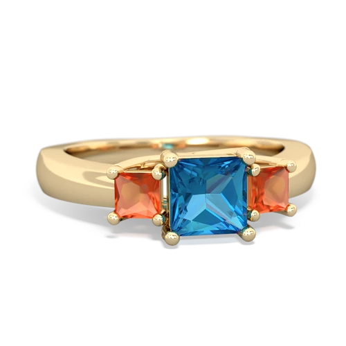 London Topaz Genuine London Blue Topaz with Genuine Fire Opal and  Three Stone Trellis ring Ring
