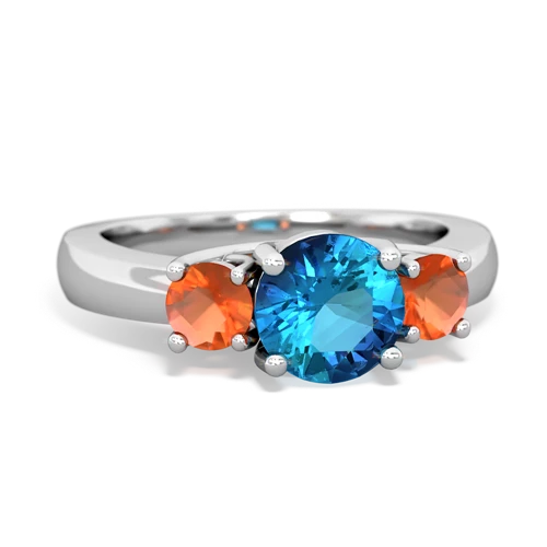 London Topaz Genuine London Blue Topaz with Genuine Fire Opal and  Three Stone Trellis ring Ring