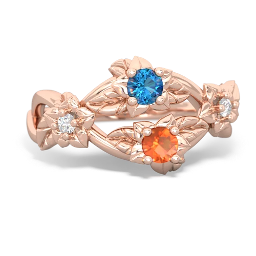 London Topaz Genuine London Blue Topaz with Genuine Fire Opal Sparkling Bouquet ring Ring