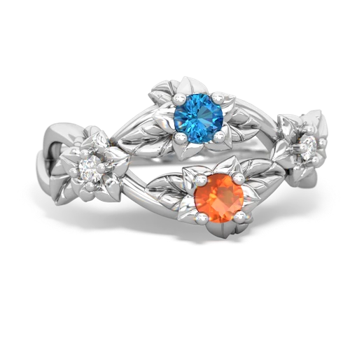 London Topaz Genuine London Blue Topaz with Genuine Fire Opal Sparkling Bouquet ring Ring