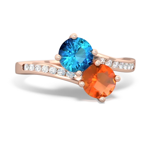 London Topaz Genuine London Blue Topaz with Genuine Fire Opal Keepsake Two Stone ring Ring