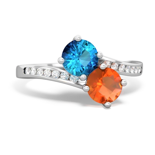 london topaz-fire opal two stone channel ring