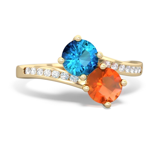 london topaz-fire opal two stone channel ring