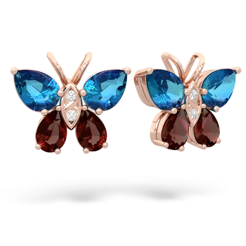 london topaz-garnet butterfly earrings
