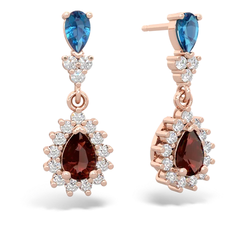 london topaz-garnet dangle earrings