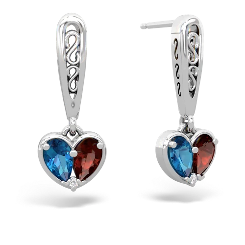 london topaz-garnet filligree earrings