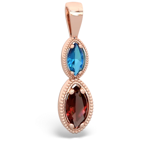 London Topaz Genuine London Blue Topaz with Genuine Garnet Antique-style Halo pendant Pendant