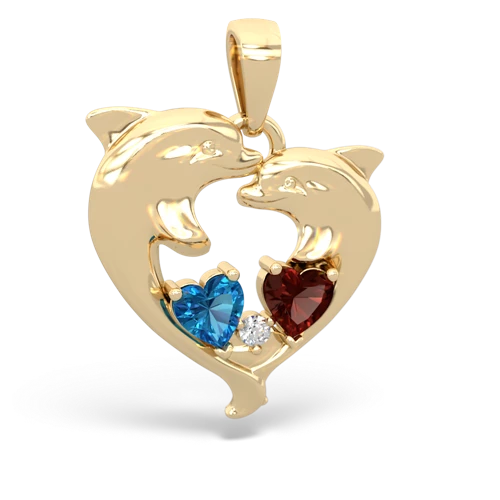 London Topaz Genuine London Blue Topaz with Genuine Garnet Dolphin Heart pendant Pendant
