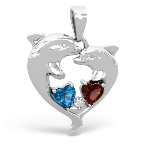 london topaz-garnet dolphins pendant