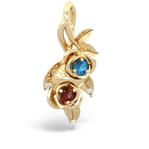 London Topaz Genuine London Blue Topaz with Genuine Garnet Rose Vine pendant Pendant