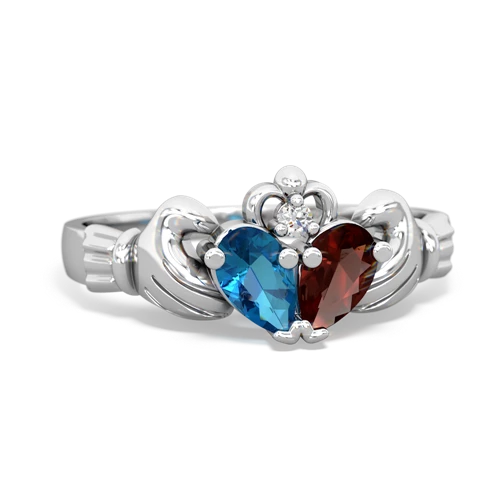 london topaz-garnet claddagh ring