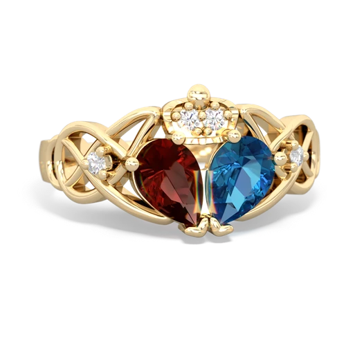 london topaz-garnet claddagh ring