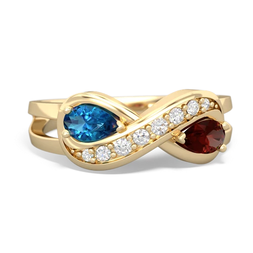 London Topaz Genuine London Blue Topaz with Genuine Garnet Diamond Infinity ring Ring