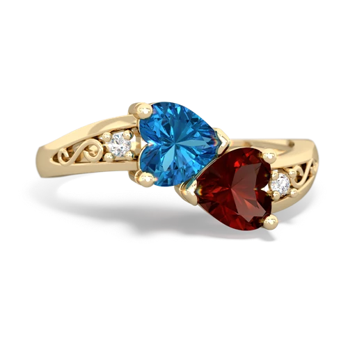 London Topaz Genuine London Blue Topaz with Genuine Garnet Snuggling Hearts ring Ring