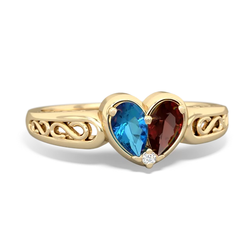 London Topaz Genuine London Blue Topaz with Genuine Garnet filligree Heart ring Ring