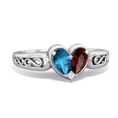 london topaz-garnet filligree ring