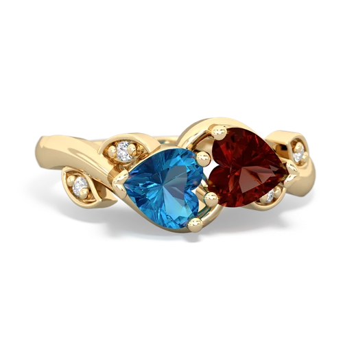 london topaz-garnet floral keepsake ring