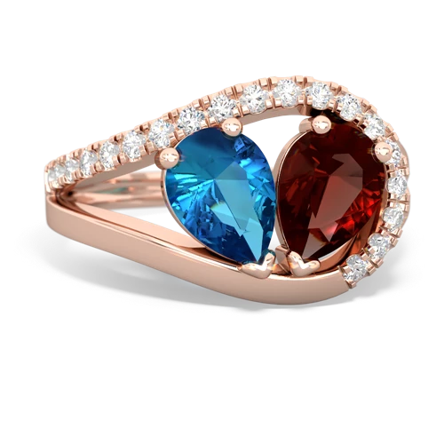 london topaz-garnet pave heart ring