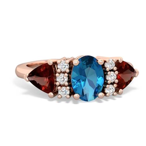 London Topaz Genuine London Blue Topaz with Genuine Garnet and  Antique Style Three Stone ring Ring