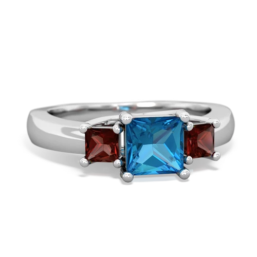 London Topaz Genuine London Blue Topaz with Genuine Garnet and  Three Stone Trellis ring Ring
