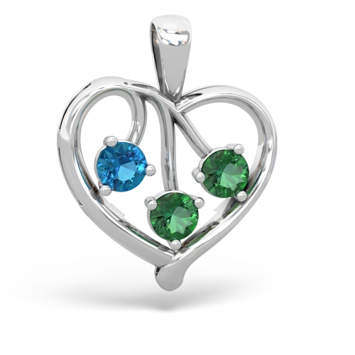 London Topaz Genuine London Blue Topaz with Lab Created Emerald and Genuine Black Onyx Glowing Heart pendant Pendant