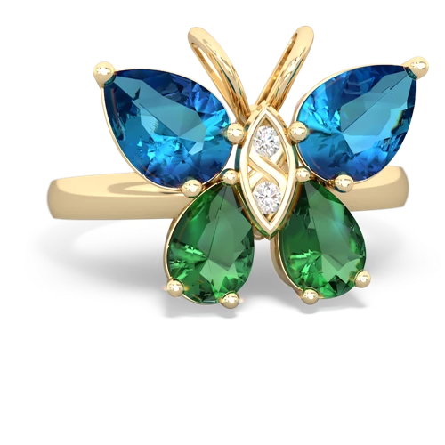 london topaz-lab emerald butterfly ring