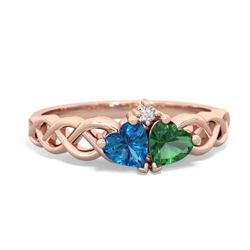 london topaz-lab emerald celtic braid ring