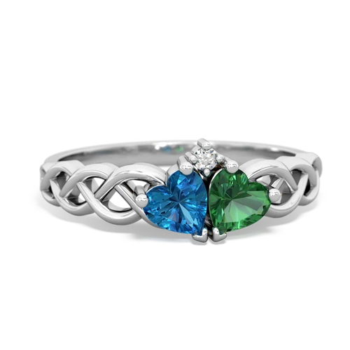 london topaz-lab emerald celtic braid ring