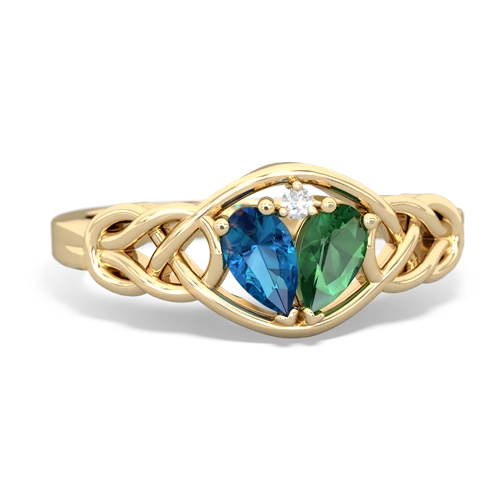 london topaz-lab emerald celtic knot ring