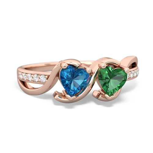 london topaz-lab emerald double heart ring