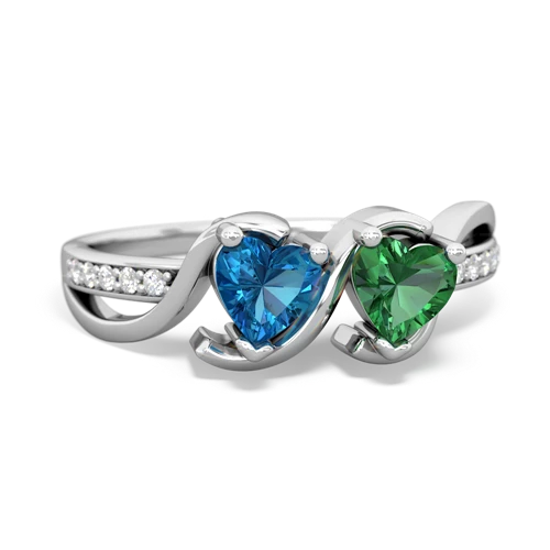 london topaz-lab emerald double heart ring