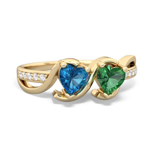 london topaz-lab emerald double heart ring