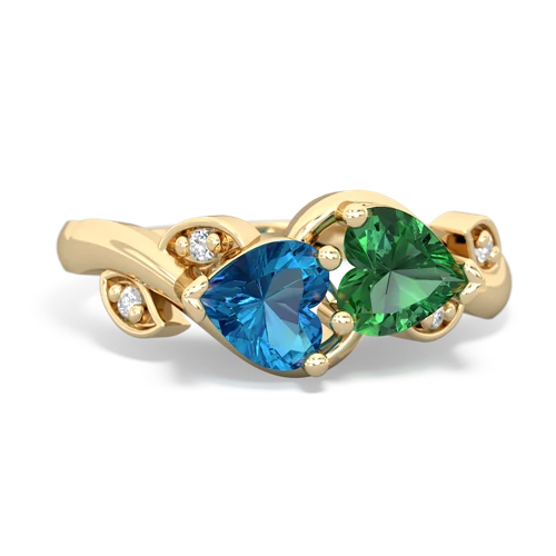 london topaz-lab emerald floral keepsake ring