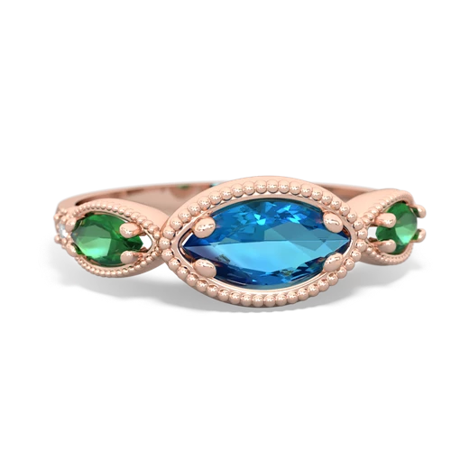london topaz-lab emerald milgrain marquise ring