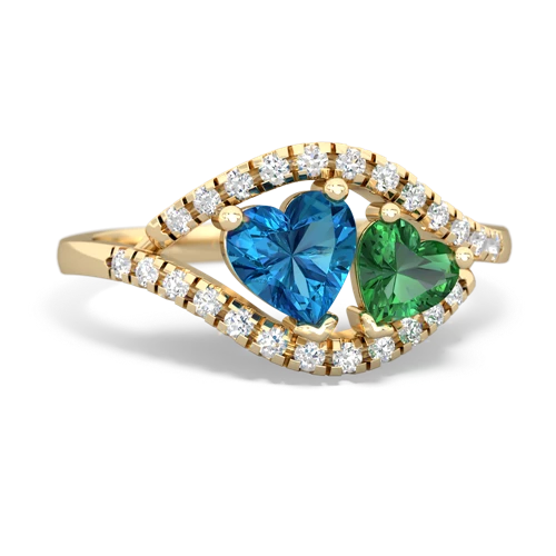 london topaz-lab emerald mother child ring