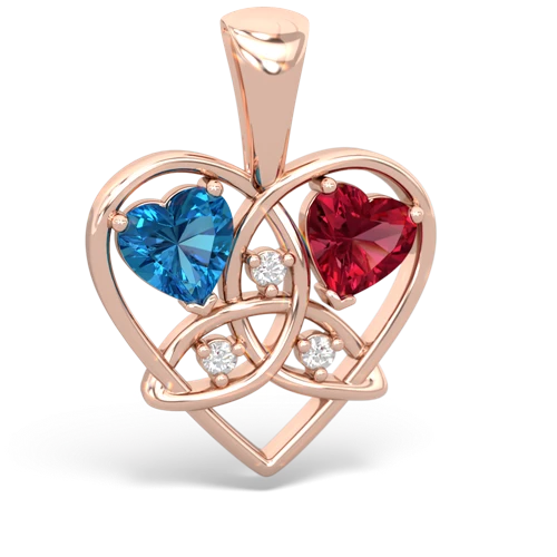 London Topaz Genuine London Blue Topaz with Lab Created Ruby Celtic Trinity Heart pendant Pendant