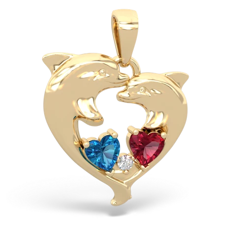 London Topaz Genuine London Blue Topaz with Lab Created Ruby Dolphin Heart pendant Pendant