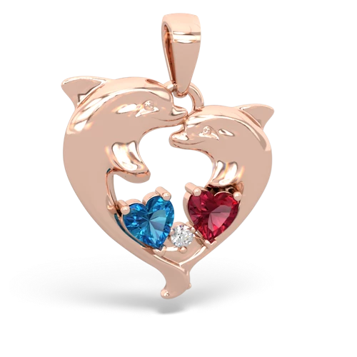 london topaz-lab ruby dolphins pendant