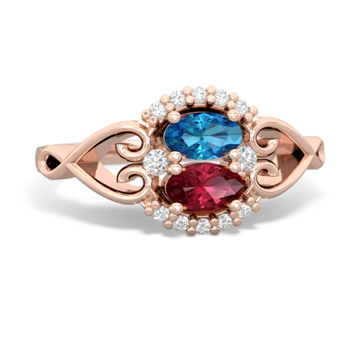 London Topaz Genuine London Blue Topaz with Lab Created Ruby Love Nest ring Ring