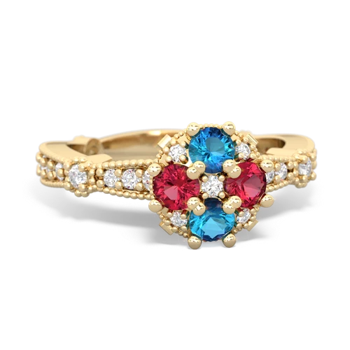 London Topaz Genuine London Blue Topaz with Lab Created Ruby Milgrain Antique Style ring Ring
