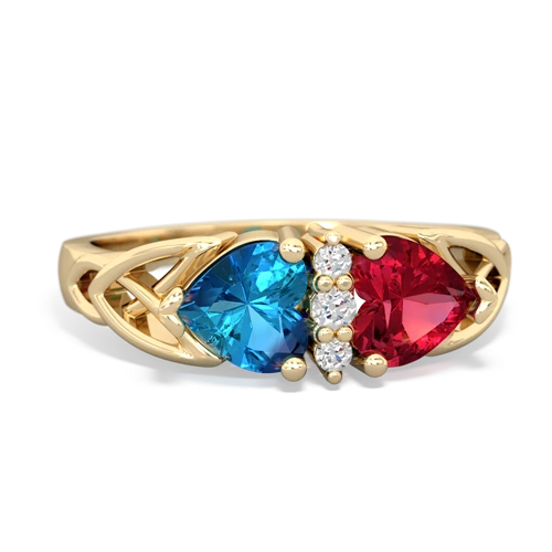 London Topaz Genuine London Blue Topaz with Lab Created Ruby Celtic Trinity Knot ring Ring