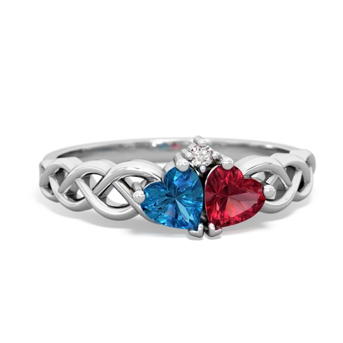 London Topaz Genuine London Blue Topaz with Lab Created Ruby Heart to Heart Braid ring Ring