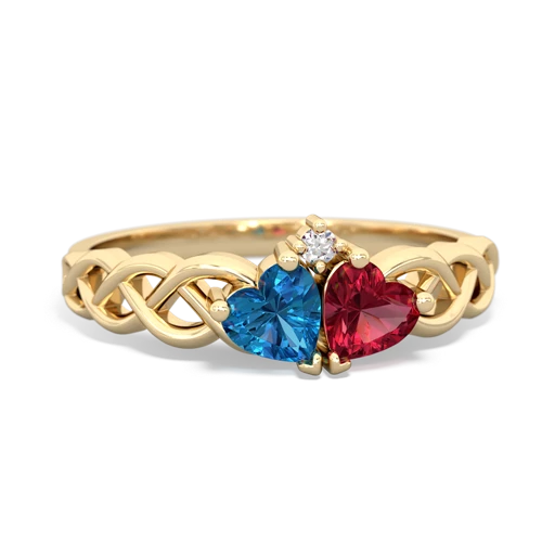 london topaz-lab ruby celtic braid ring