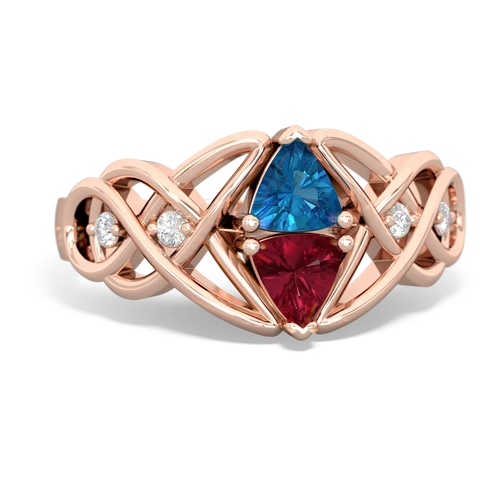 London Topaz Genuine London Blue Topaz with Lab Created Ruby Keepsake Celtic Knot ring Ring