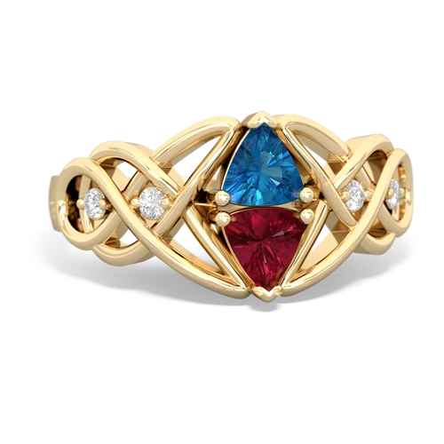 london topaz-lab ruby celtic knot ring
