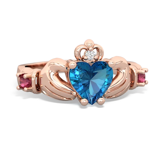 London Topaz Genuine London Blue Topaz with Lab Created Ruby and Lab Created Emerald Claddagh ring Ring