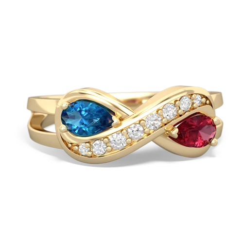 London Topaz Genuine London Blue Topaz with Lab Created Ruby Diamond Infinity ring Ring