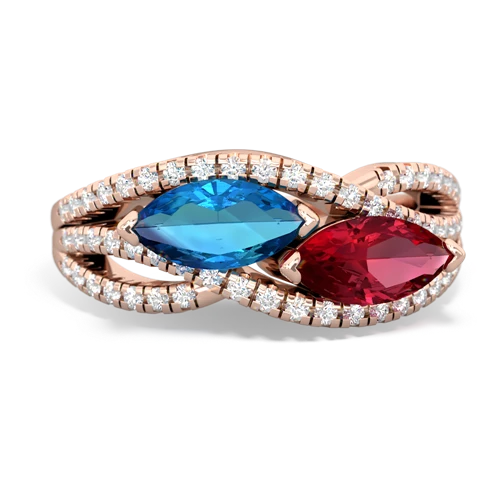 London Topaz Genuine London Blue Topaz with Lab Created Ruby Diamond Rivers ring Ring