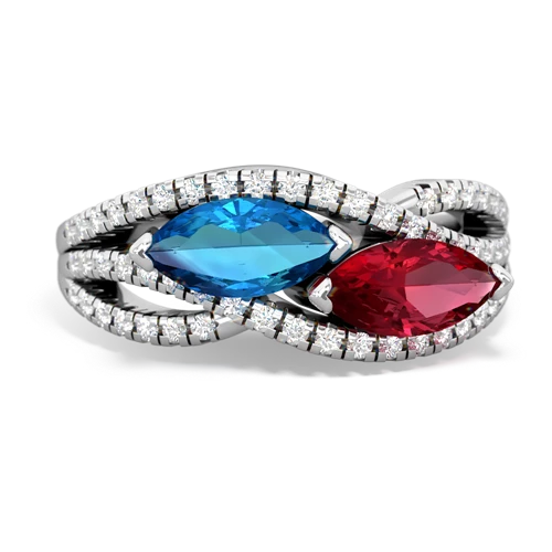 london topaz-lab ruby double heart ring