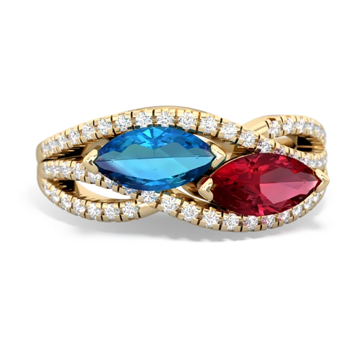 london topaz-lab ruby double heart ring